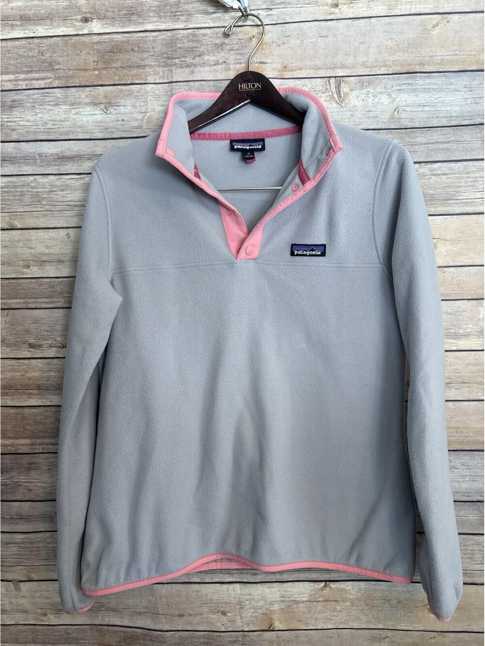 Patagonia Micro D Snap-T Fleece Pullover Womens Medium Gray With Pink Accents